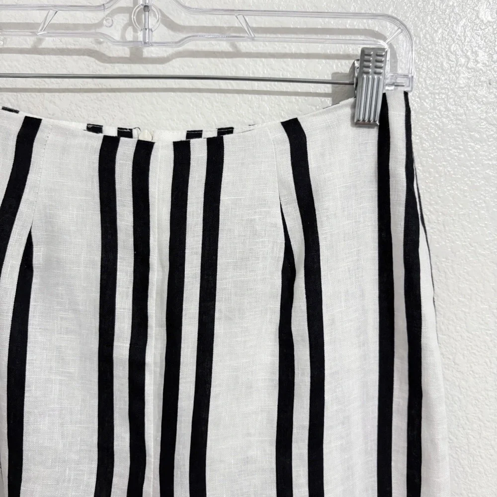 NWT Reformation‎ Poppy Linen High Rise Straight Leg Pant PJ Stripe Black & White